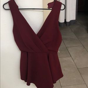 Low v neck burgundy romper
